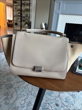 Celine Taupe Structured Top-Handle Leather Bag
